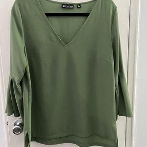 $5 CLEARANCE!  New York & Company Olive Green V-Neck Bell Sleeve Blouse
